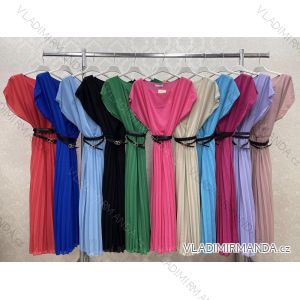 Šaty dlhé skladané s opaskom elegantný krátky rukáv dámske (S/M ONE SIZE) TALIANSKA MÓDA IMWkk231197