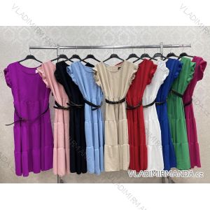 Šaty dlhé s opaskom krátky rukáv dámske (S/M ONE SIZE) TALIANSKA MÓDA IMWKK231200