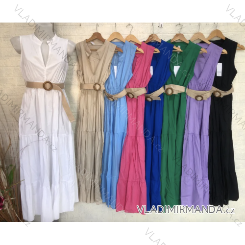 Šaty dlhé elegantné s opaskom bez rukávu dámske (S/M ONE SIZE) TALIANSKA MÓDA IMPGM233071