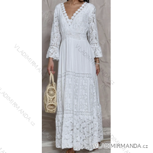 Šaty dlhé elegantné krajkové dlhý rukáv dámske (S/M ONE SIZE) TALIANSKA MÓDA IMPSH2310384