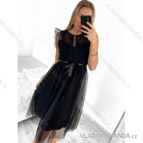 Šaty elegantné tilové krátke bez rukávov spoločenské dámske (S/M ONE SIZE) TALIANSKA MÓDA IMM23FL9665/DU čierna