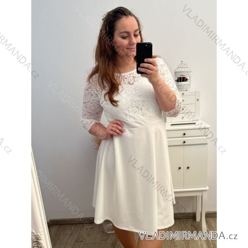 Elegantní šaty 3/4 rukáv dámske nadrozmer (XL/2XL/3XL ONE SIZE) TALIANSKA MóDA IM423PALERMO/DU XL/2XL biela