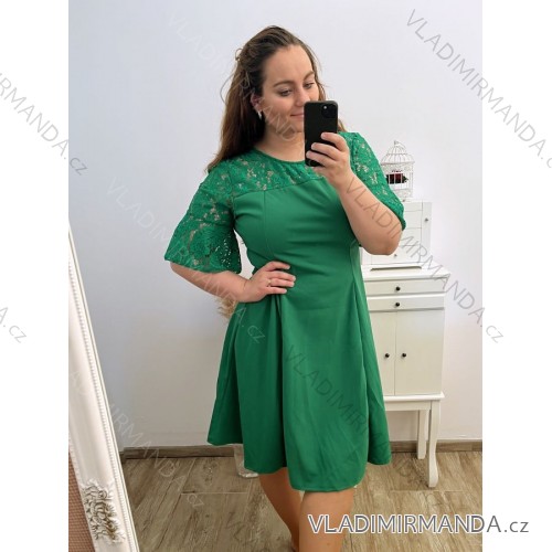 Elegantní šaty 3/4 rukáv dámske nadrozmer (XL/2XL/3XL ONE SIZE) TALIANSKA MóDA IM423CATANIA/DU XL/2XL zelená