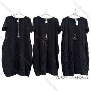 Šaty letné voľnočasové krátky rukáv s príveskom dámske nadrozmer (XL/2XL ONE SIZE) TALIANSKA MÓDA IMD23256