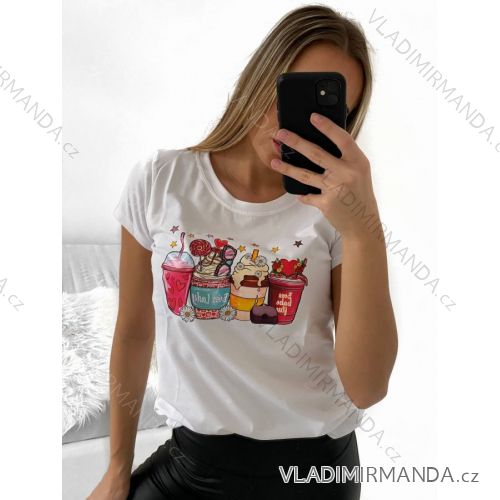 Tričko krátky rukáv dámske (S/M ONE SIZE) TALIANSKA MÓDA IMM23BR2415-6/DU S/M biela