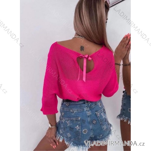 Sveter tenký dlhý rukáv dámsky (S/M ONE SIZE) TALIANSKA MÓDA IMM22NM1236/DU neon ružová