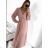 Šaty dlhé elegantné šifónové s opaskom dlhý rukáv dámske (S/M ONE SIZE) TALIANSKA MÓDA IMWGB231009/DU -   fialová -   S / M